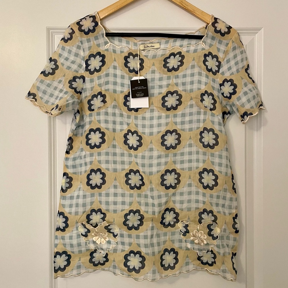 Blue and Cream Floral Blouse